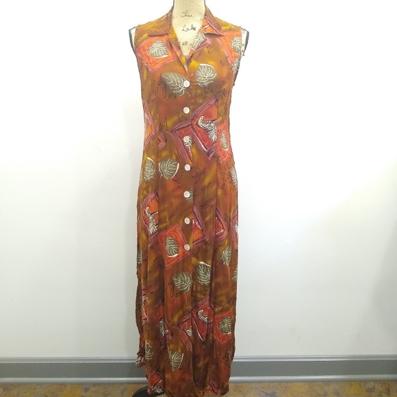 VINTAGE zebra leaf print button front maxi skirt - Picture 3 of 8